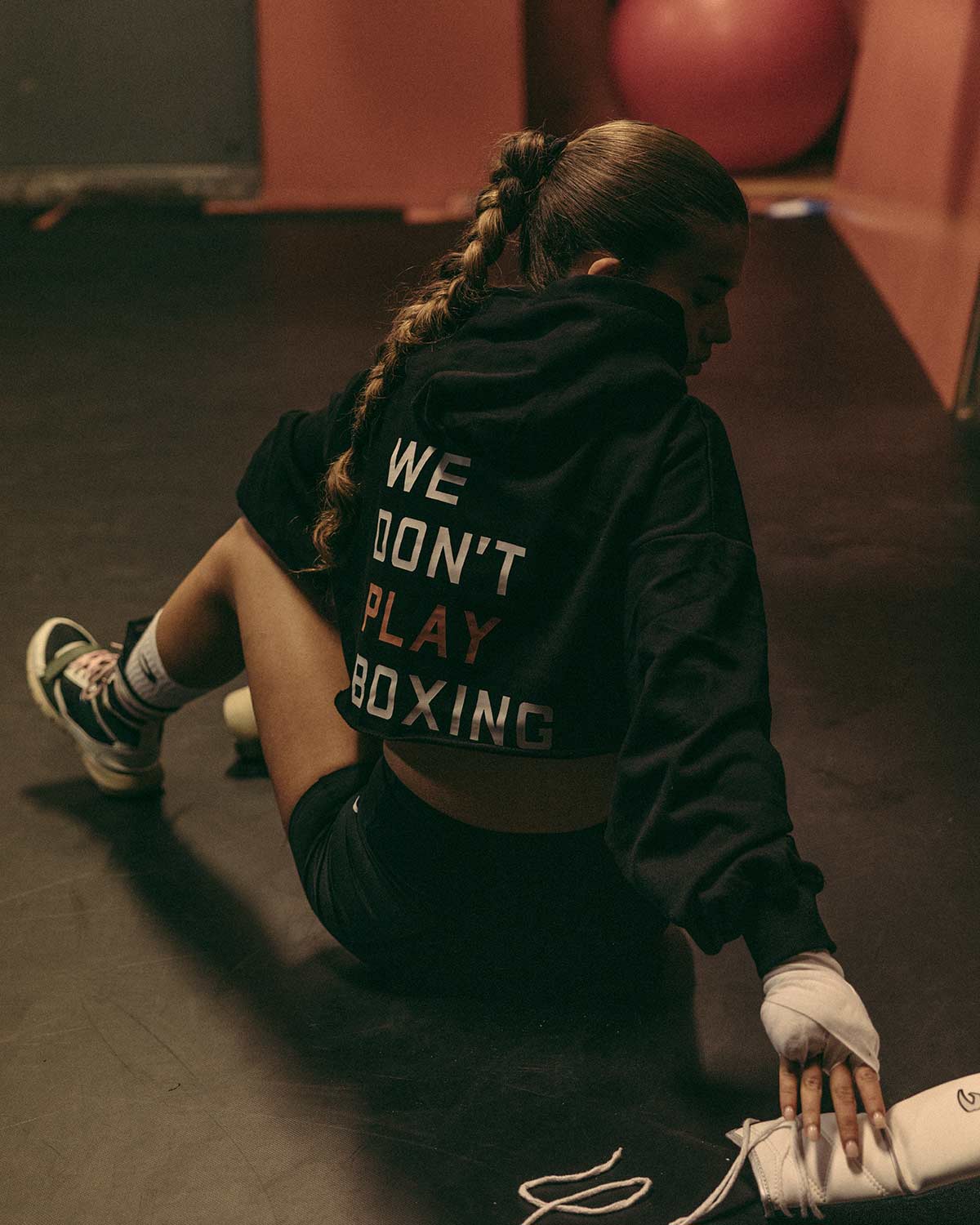 We Don't Play Boxing Cropped Hoodie - Black