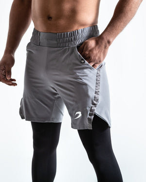 Pep Shorts (2-In-1 Training Tights)- Grey/Black | BOXRAW