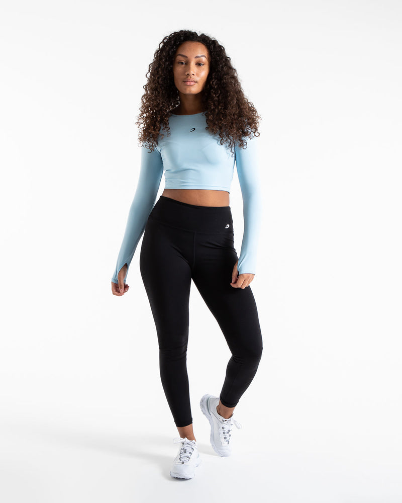 Sports Illustrated Womens Long Sleeve Crop Top, Color: Black Blue