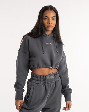 Johnson Cropped Hoodie - Charcoal | BOXRAW