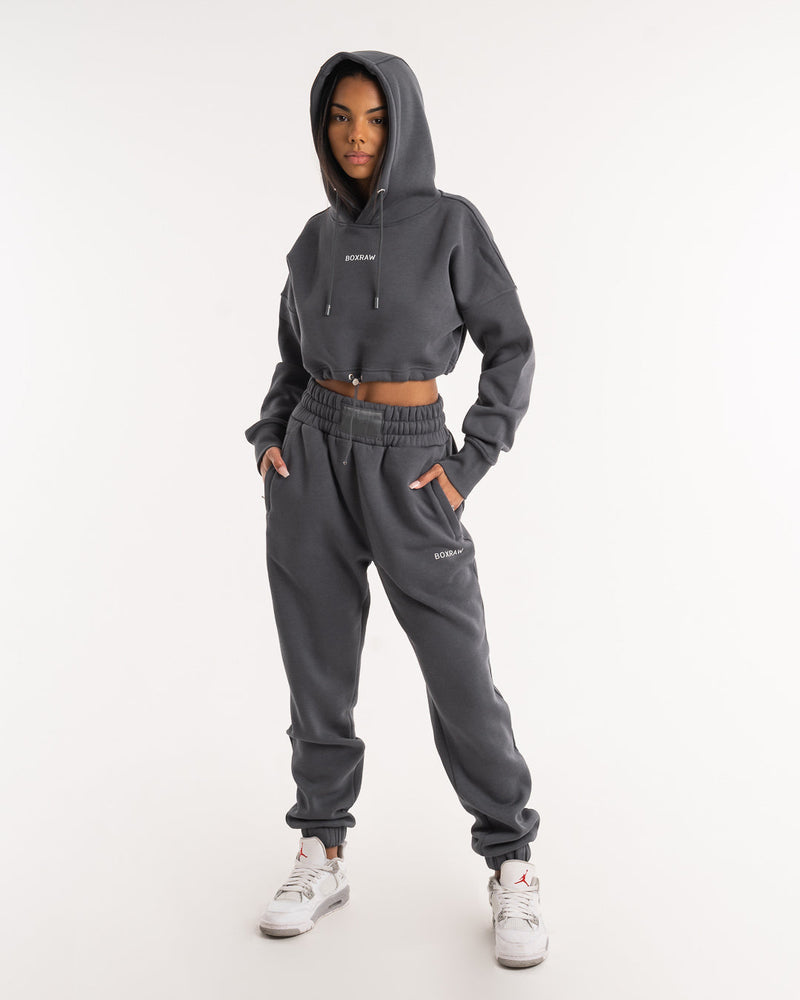 Johnson Cropped Hoodie - Charcoal | BOXRAW